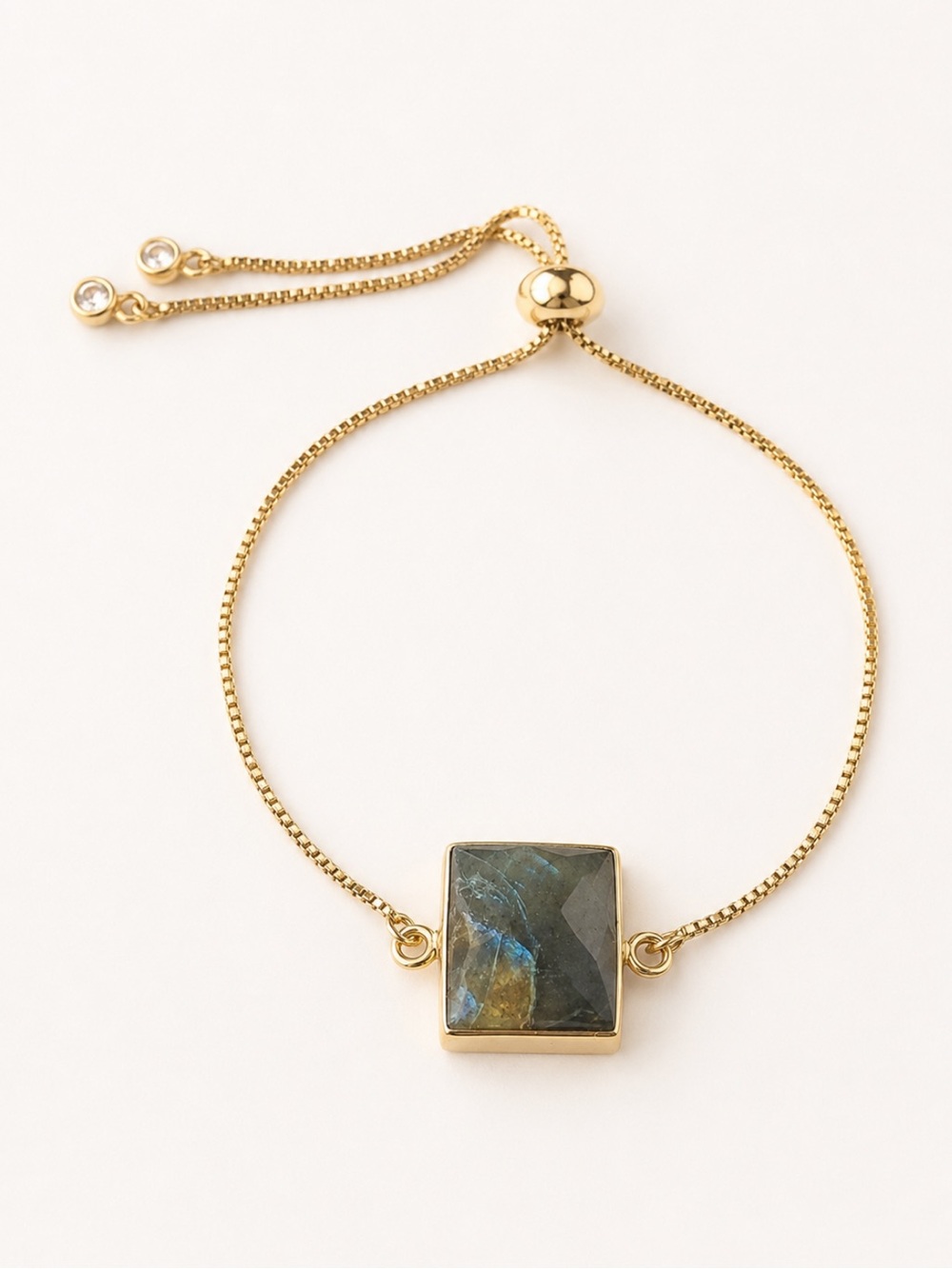 Gold Plated Labradorite CZ Diamonds Slider Box Chain Bracelet